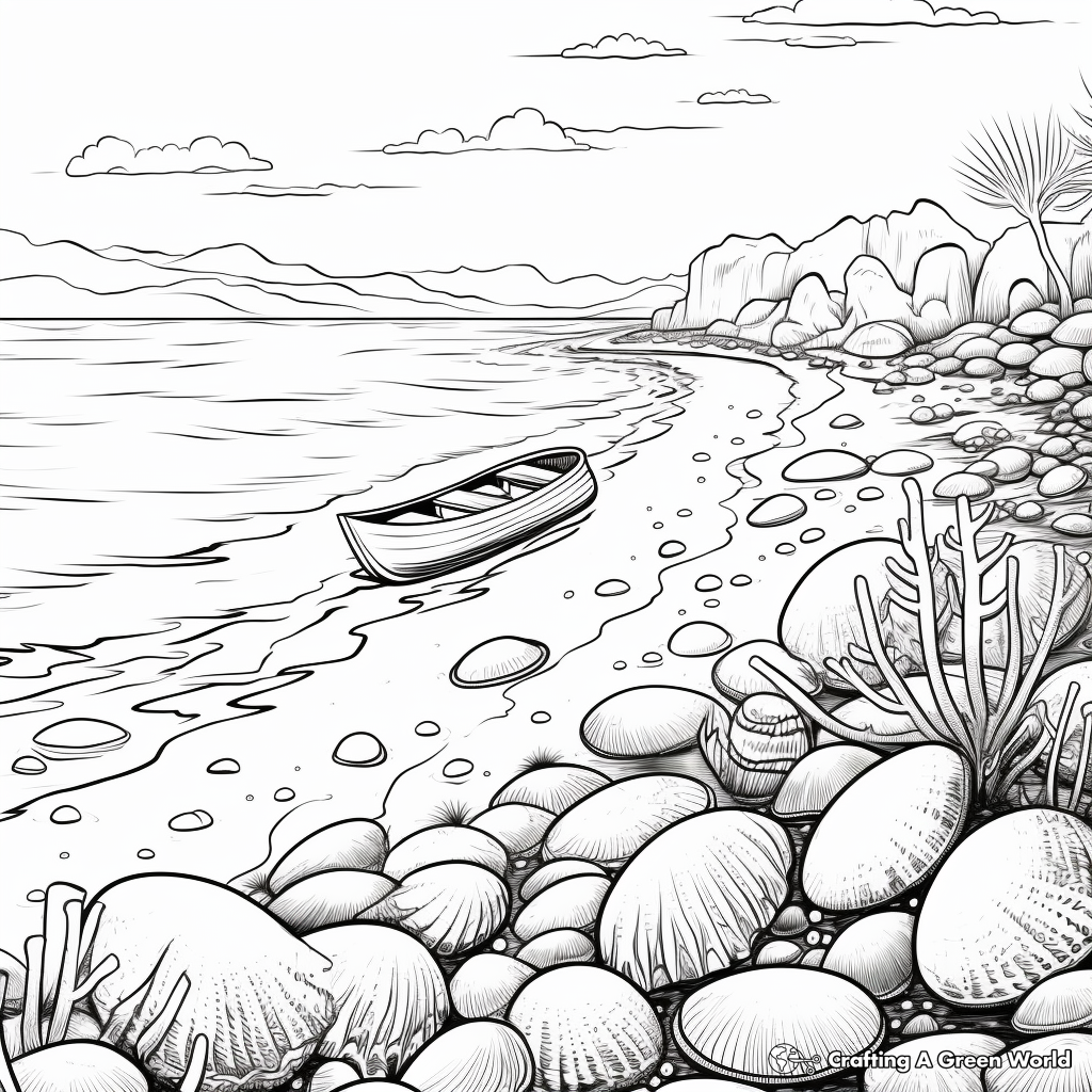 Serene Ocean Scene with Clams Coloring Pages 2