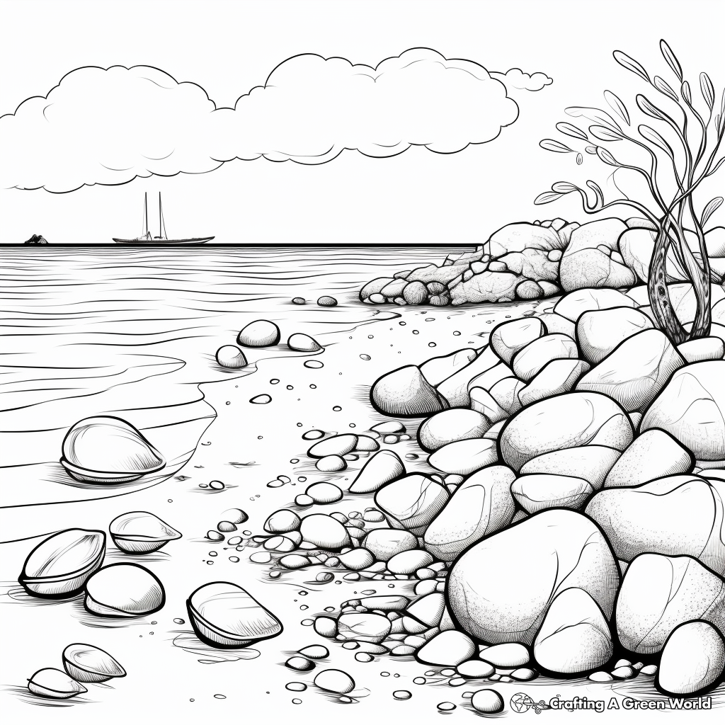 Serene Ocean Scene with Clams Coloring Pages 4