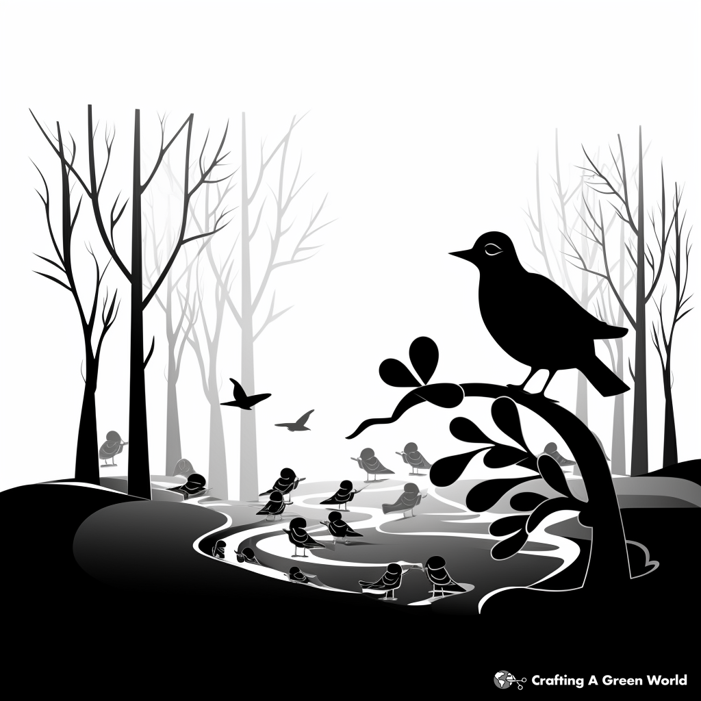 Shadow Birds in a Forest Coloring Pages 2