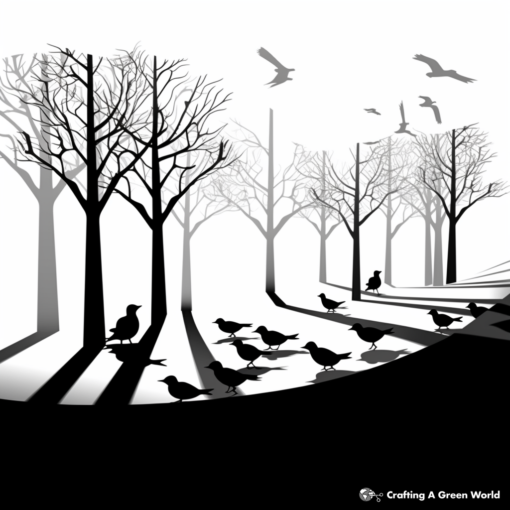Shadow Birds in a Forest Coloring Pages 3