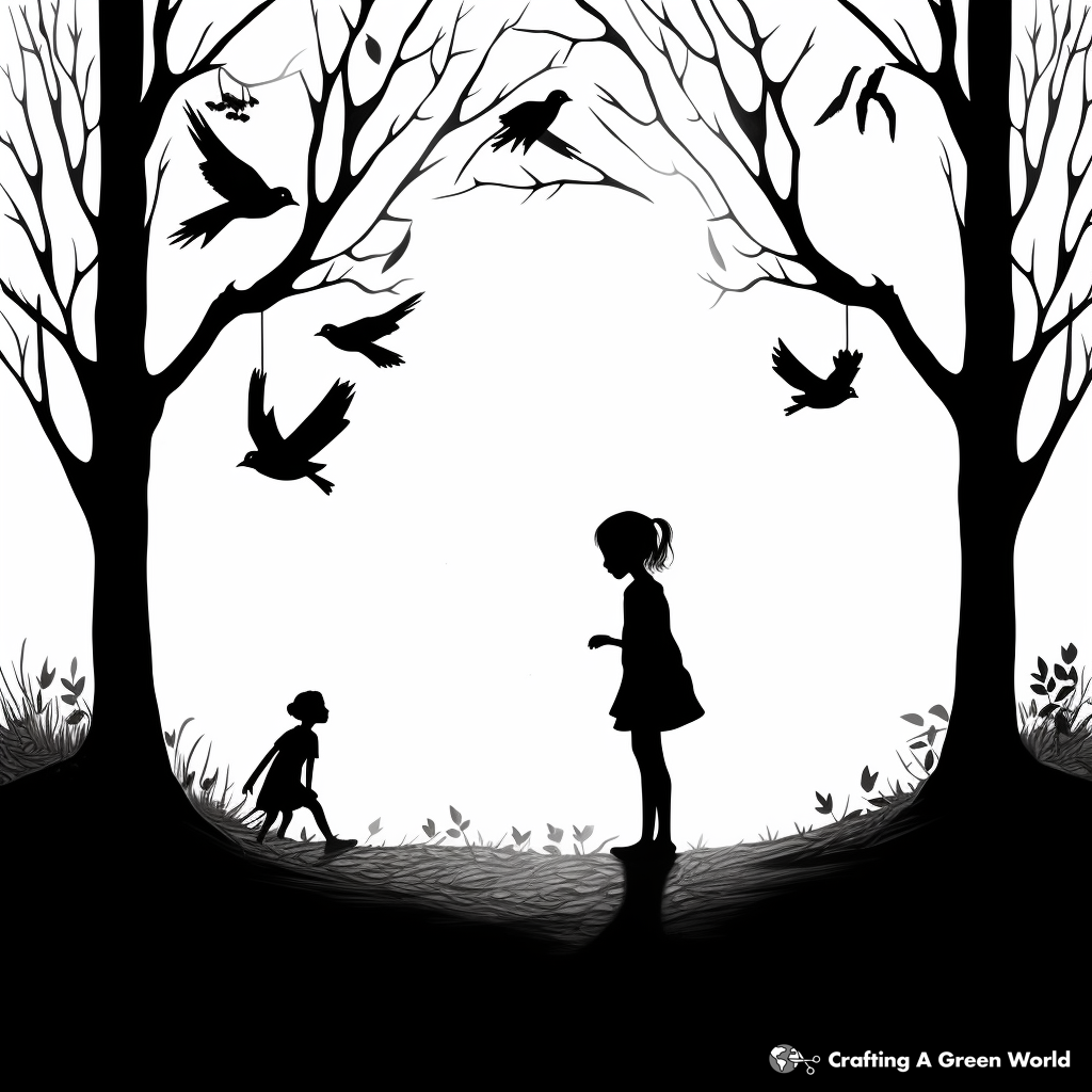 Shadow Birds in a Forest Coloring Pages 4