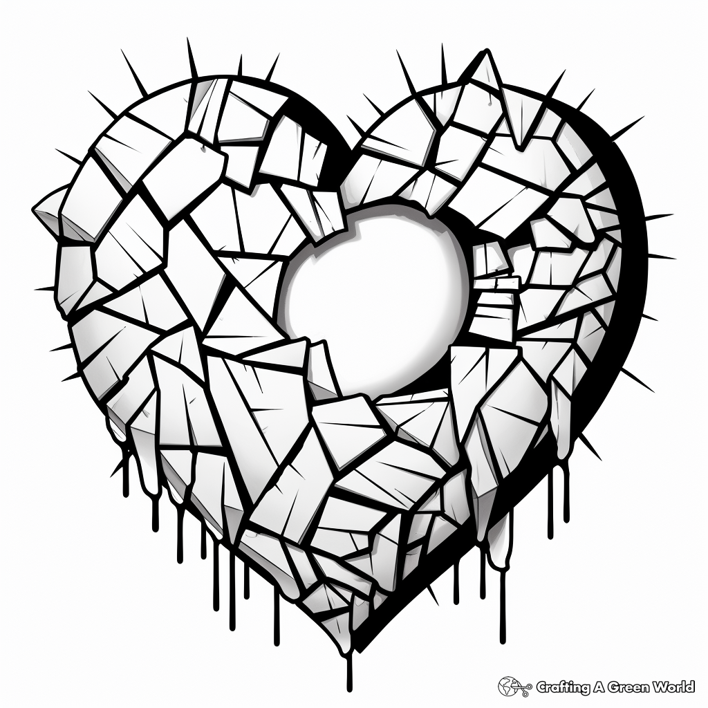 Shattered Heart Street Art Coloring Pages 1