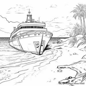 Shipwreck Beach Scene Coloring Pages 1