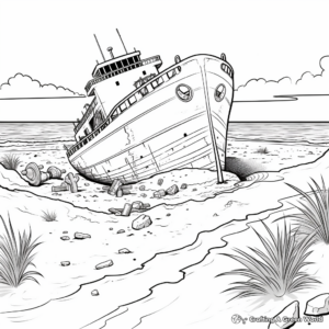 Shipwreck Beach Scene Coloring Pages 2