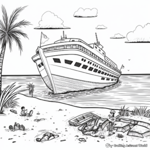 Shipwreck Beach Scene Coloring Pages 3