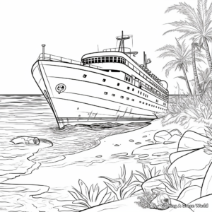 Shipwreck Beach Scene Coloring Pages 4