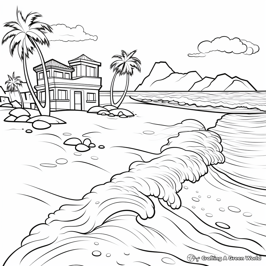Shoreline Waves: Beach Coloring Pages for Adults 1
