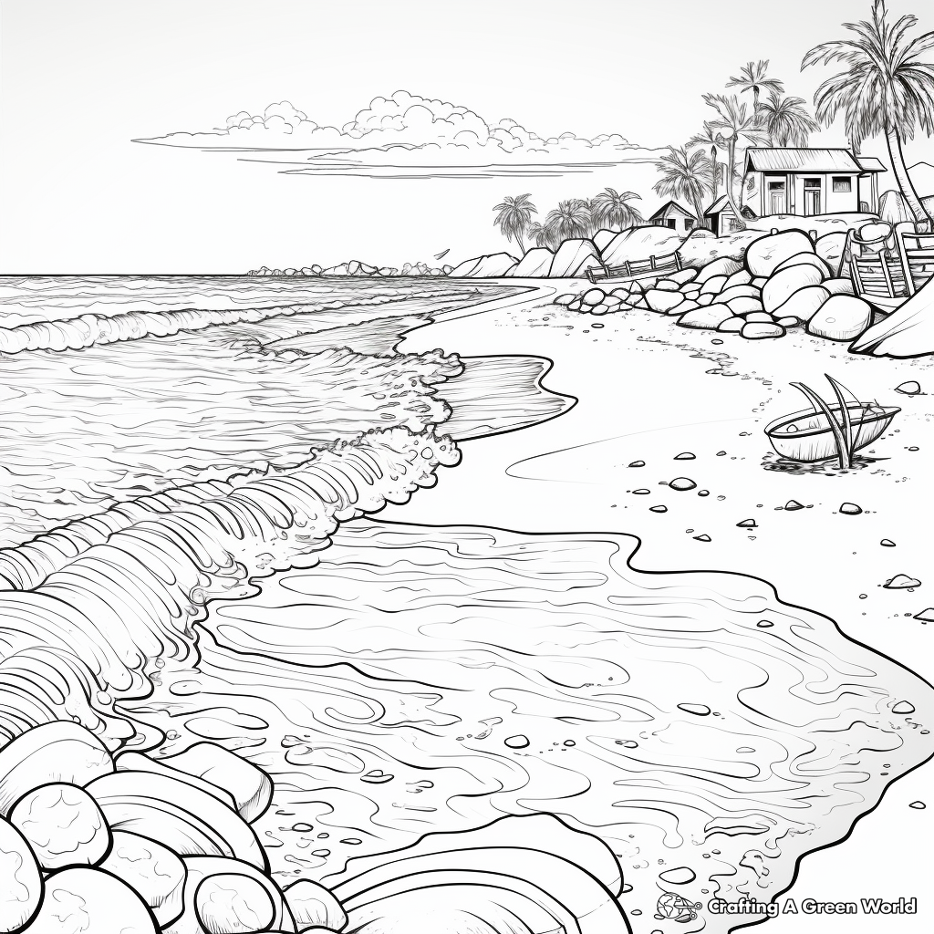 Shoreline Waves: Beach Coloring Pages for Adults 2