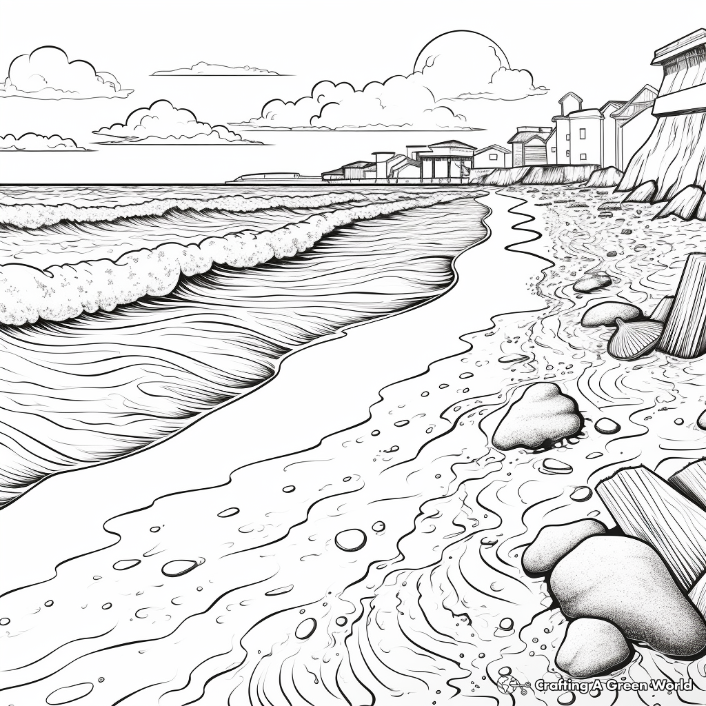 Shoreline Waves: Beach Coloring Pages for Adults 3