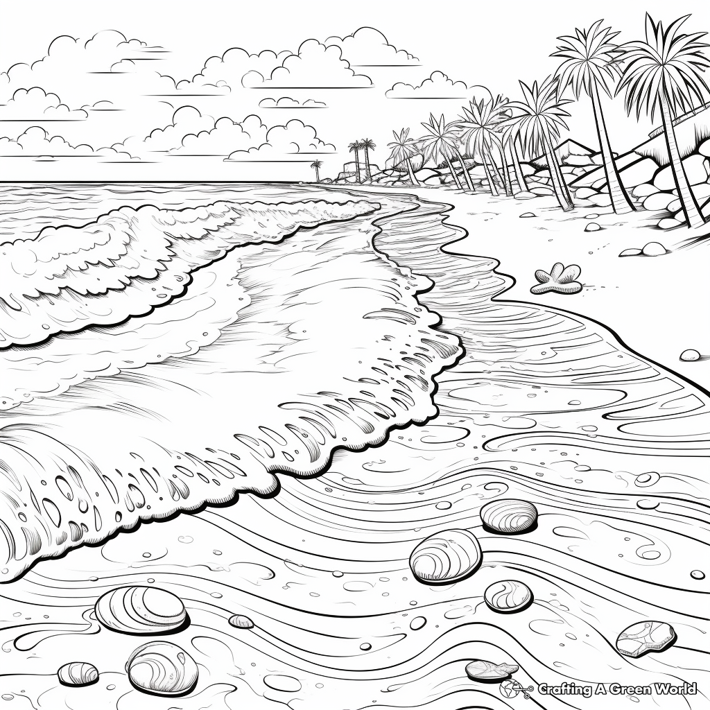 Shoreline Waves: Beach Coloring Pages for Adults 4