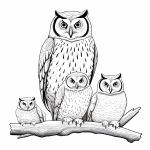Short-eared Owl Family Coloring Pages for Relaxation 1