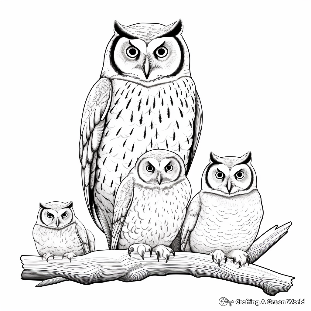 Short-eared Owl Family Coloring Pages for Relaxation 1