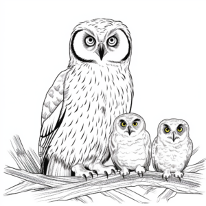 Short-eared Owl Family Coloring Pages for Relaxation 2