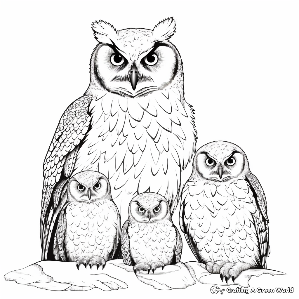 Short-eared Owl Family Coloring Pages for Relaxation 3