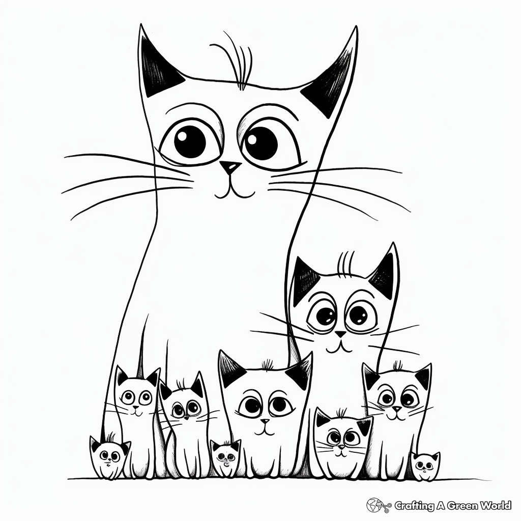 Siamese Cat Family Coloring Pages: Male, Female, and Kittens 1