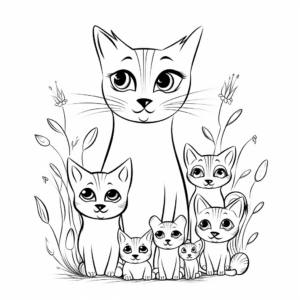 Siamese Cat Family Coloring Pages: Male, Female, and Kittens 2