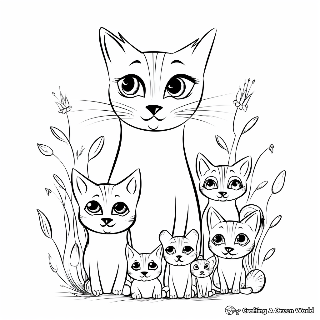 Siamese Cat Family Coloring Pages: Male, Female, and Kittens 2