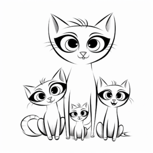 Siamese Cat Family Portrait Coloring Pages 1