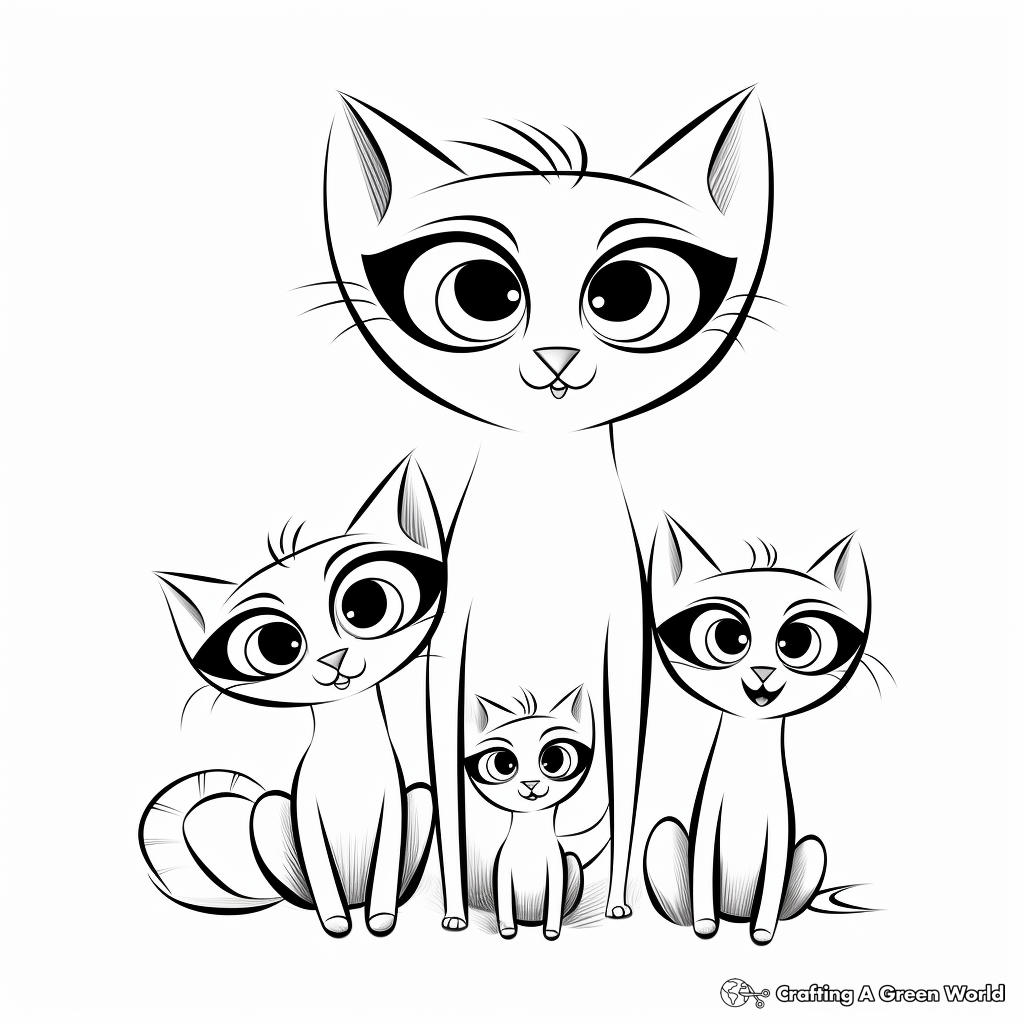 Siamese Cat Family Portrait Coloring Pages 1