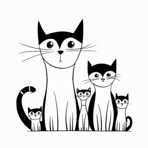 Siamese Cat Family Portrait Coloring Pages 3