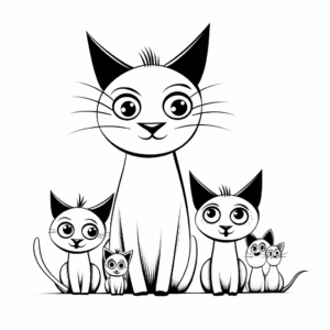 Siamese Cat Family Portrait Coloring Pages 4