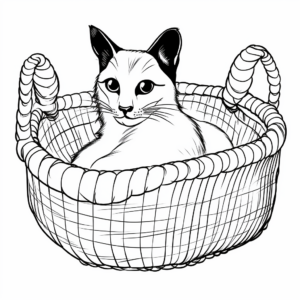 Siamese Cat in a Basket Coloring Pages 1
