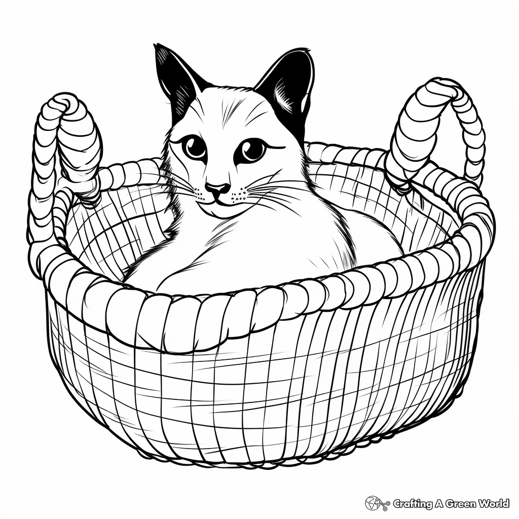 Siamese Cat in a Basket Coloring Pages 1