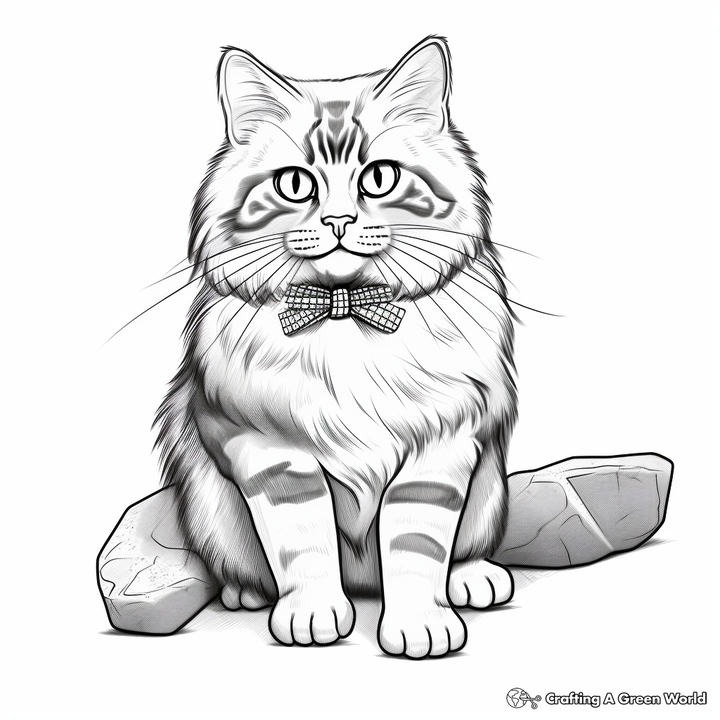 Siberian Cat Rocking Bow Tie Coloring Pages 1