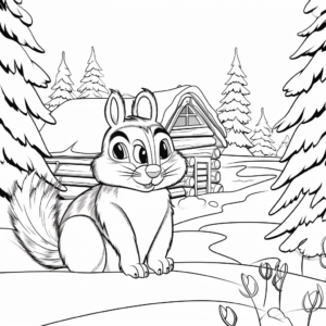 Siberian Chipmunk In Winter Scene Coloring Pages 3
