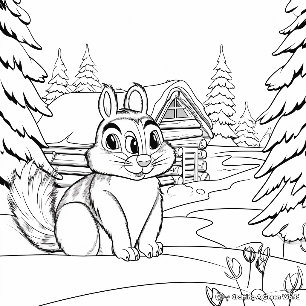 Siberian Chipmunk In Winter Scene Coloring Pages 3