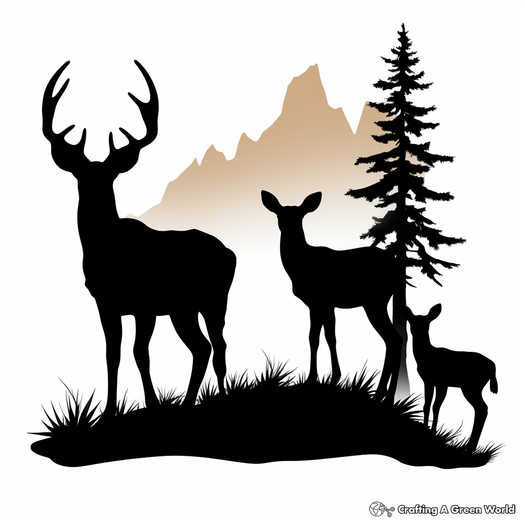 Silhouette of Browning Buck and Doe Coloring Pages 3