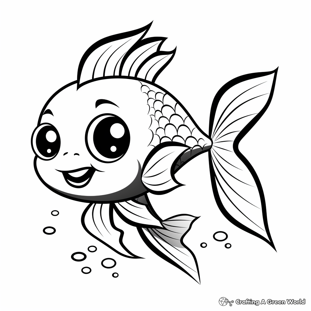 Simple and Cute Guppy Fish Cartoon Coloring Pages 1