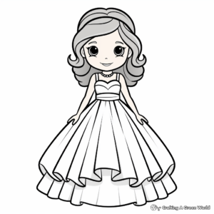 Simple and Easy Ball Gown Dress Coloring Pages for Beginners 1