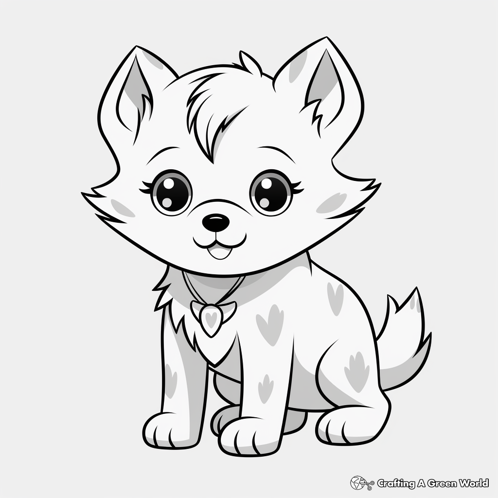 Simple Anime Wolf Pup Coloring Pages for Kids 1