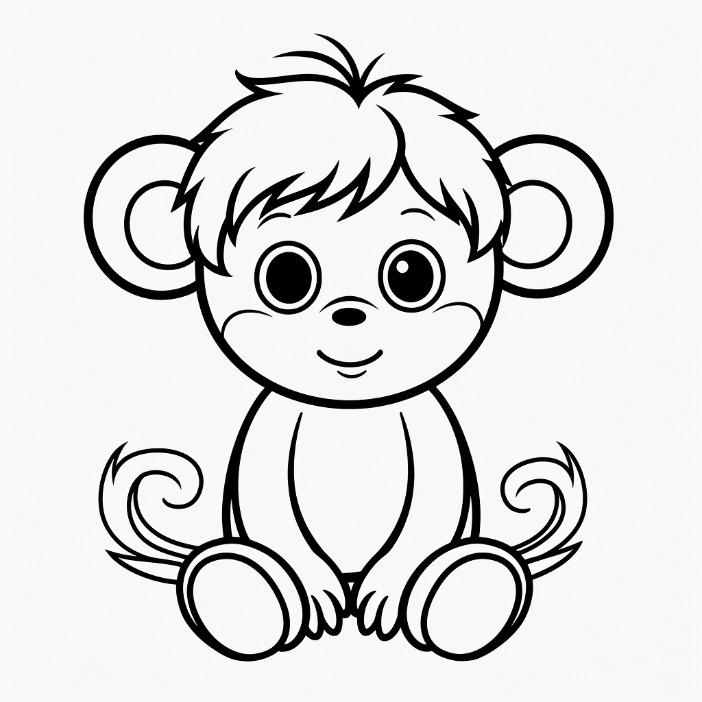 Simple Baby Monkey Coloring Pages for Kids 2