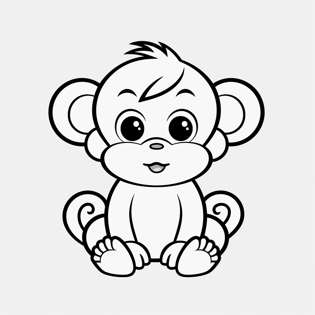 Simple Baby Monkey Coloring Pages for Kids 4