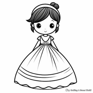 Simple Ball Gown Dress Coloring Pages for Kids 1