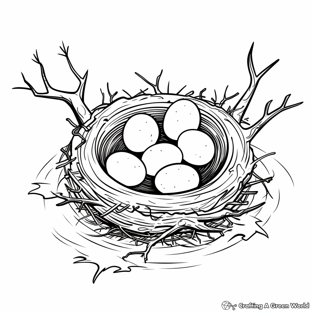 Simple Bird Nest with Eggs Coloring Pages 2