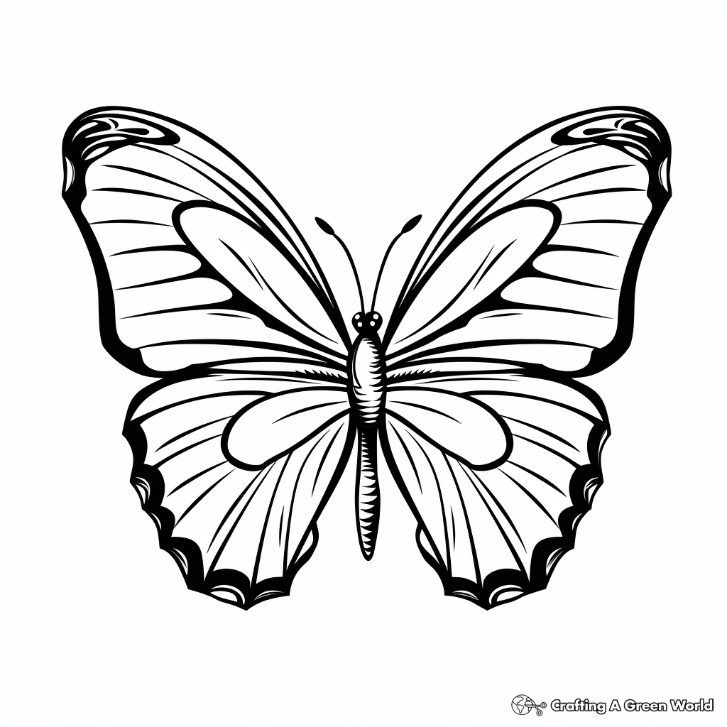 Simple Blue Morpho Butterfly Coloring Pages for Toddlers 1