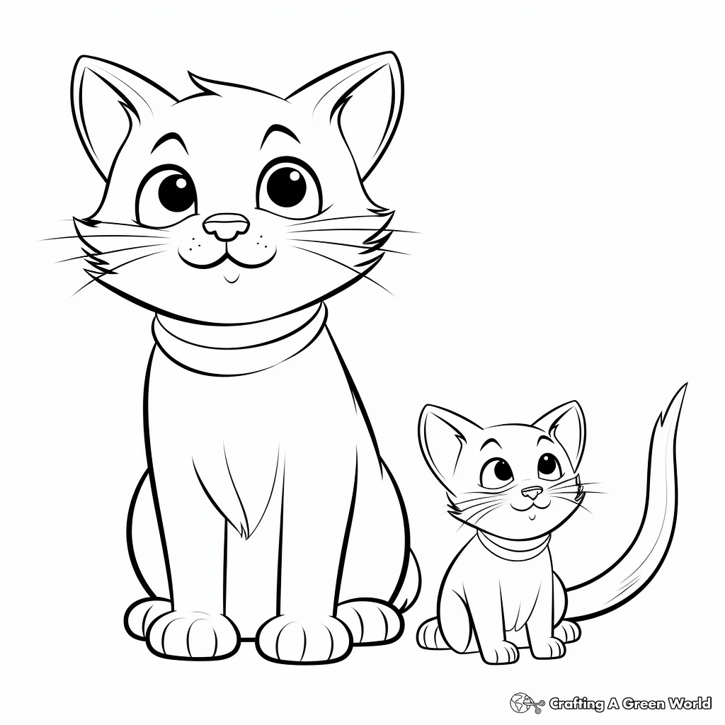 Simple Cat and Mouse Outline Coloring Pages 1