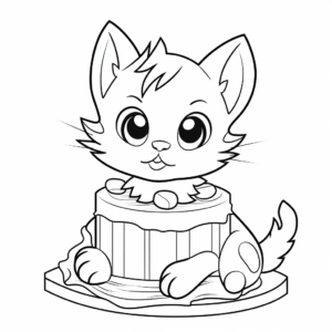 Simple Cat Cake Coloring Page for Beginners 1