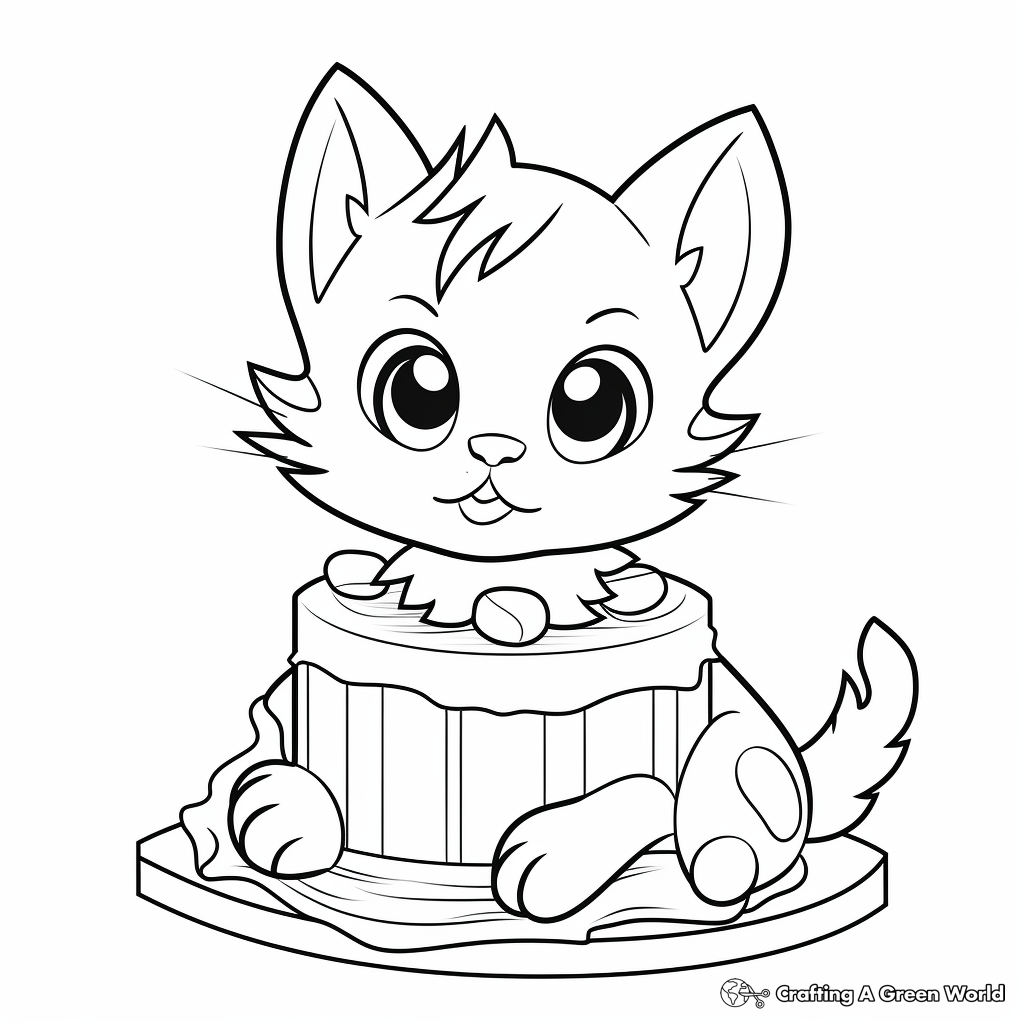 Simple Cat Cake Coloring Page for Beginners 1