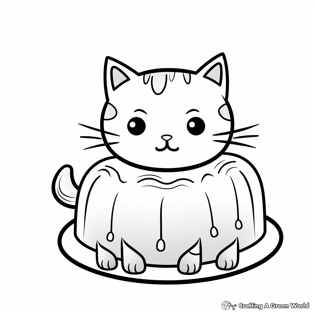 Simple Cat Cake Coloring Page for Beginners 2