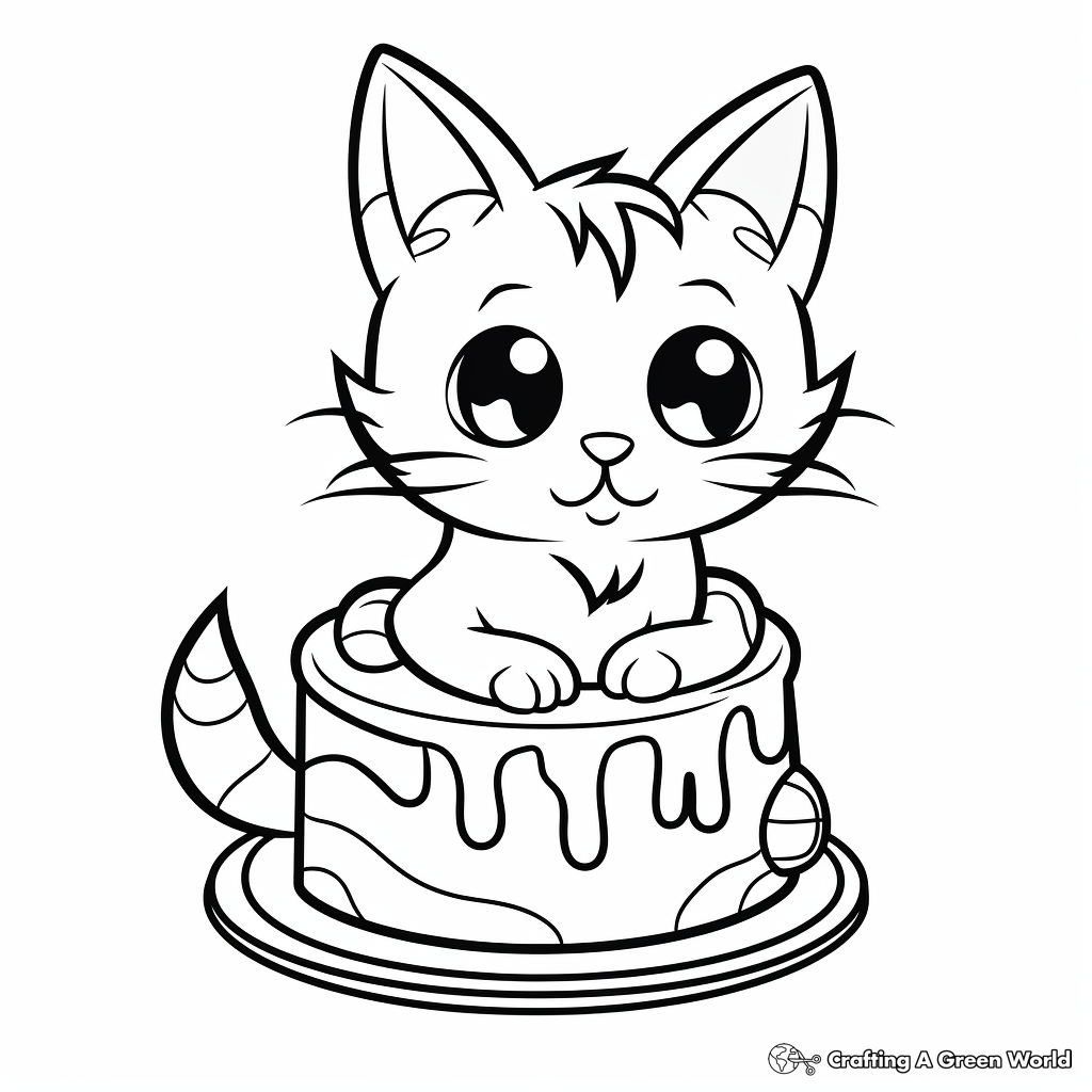 Simple Cat Cake Coloring Page for Beginners 3