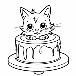 Simple Cat Cake Coloring Page for Beginners 4
