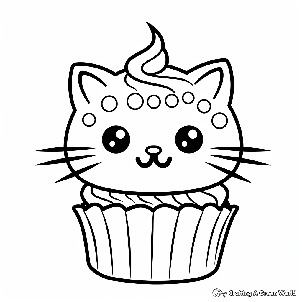 Simple Cat Cupcake Coloring Pages for Kids 1