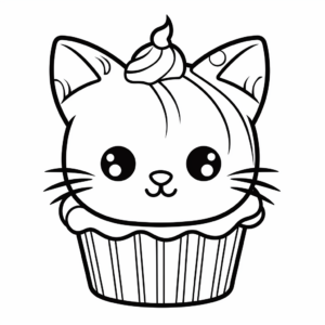 Simple Cat Cupcake Coloring Pages for Kids 2