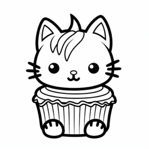 Simple Cat Cupcake Coloring Pages for Kids 3