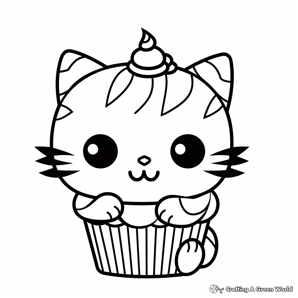 Simple Cat Cupcake Coloring Pages for Kids 4