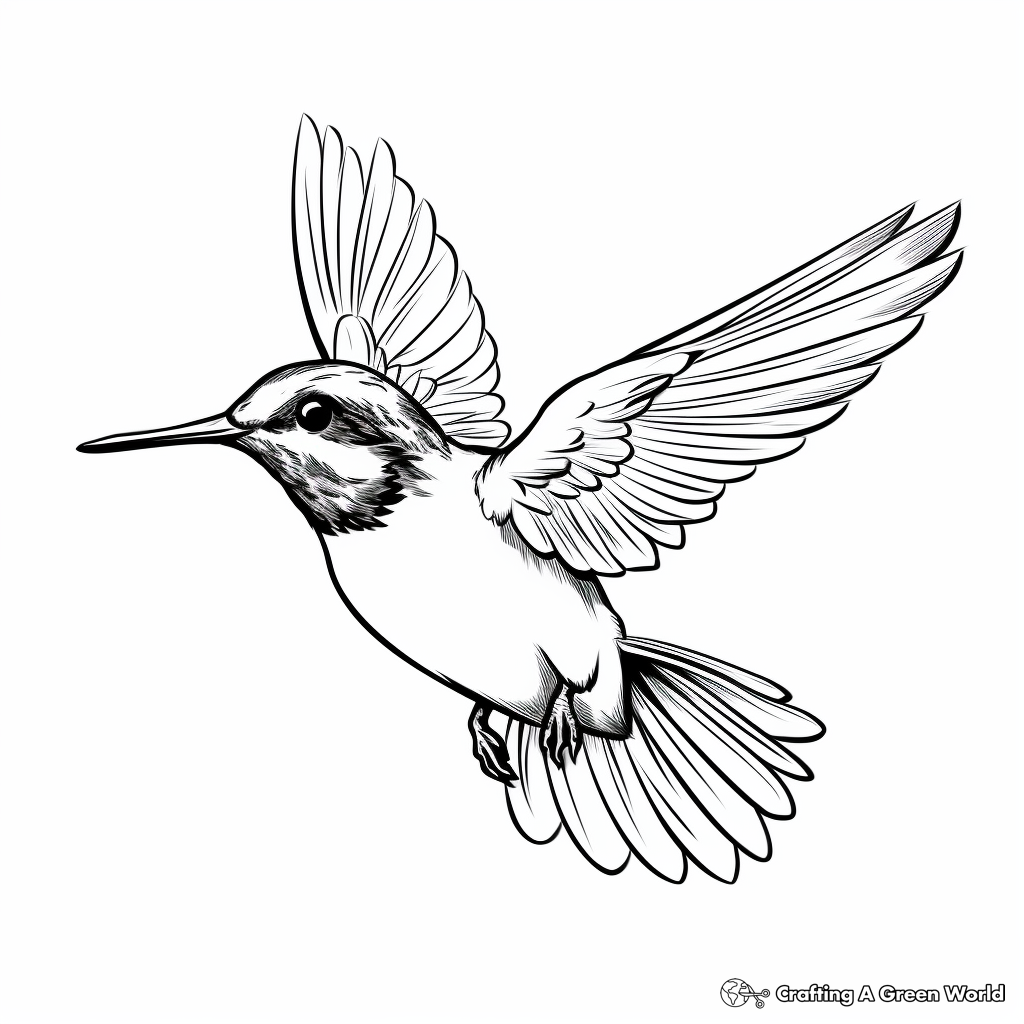 Simple Coloring Pages for Kids: Ruby Throated Hummingbird 1